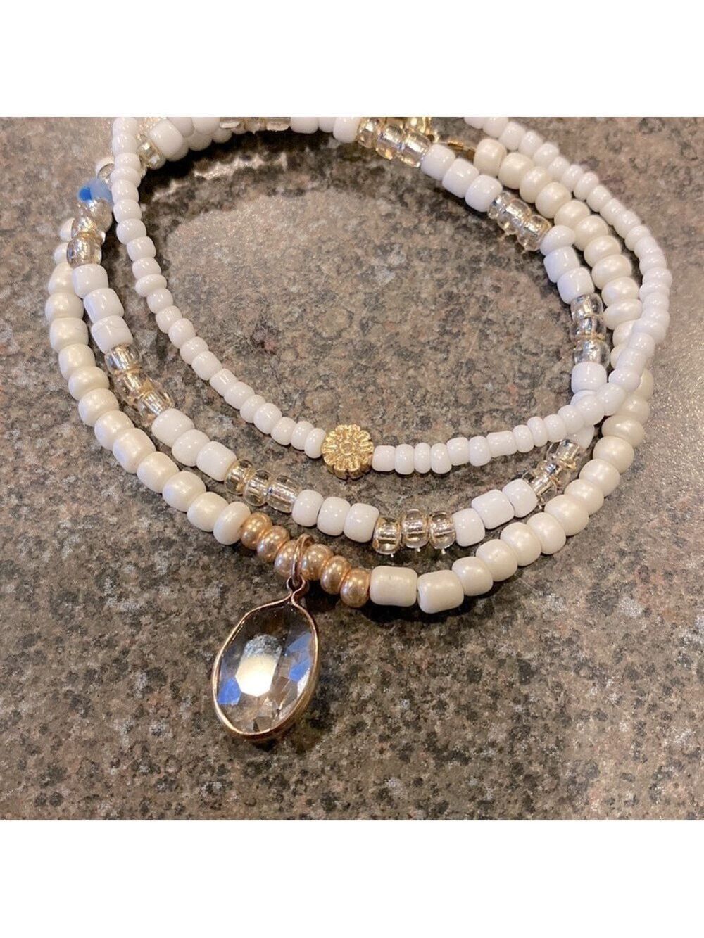 NEW 3 Handcrafted Beaded Stretchy Bracelets w/ accents.